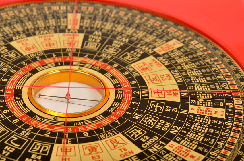 Close-up of a Chinese Feng Shui compass