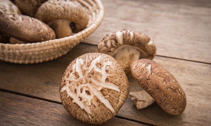 Shiitake mushroom on wooden table