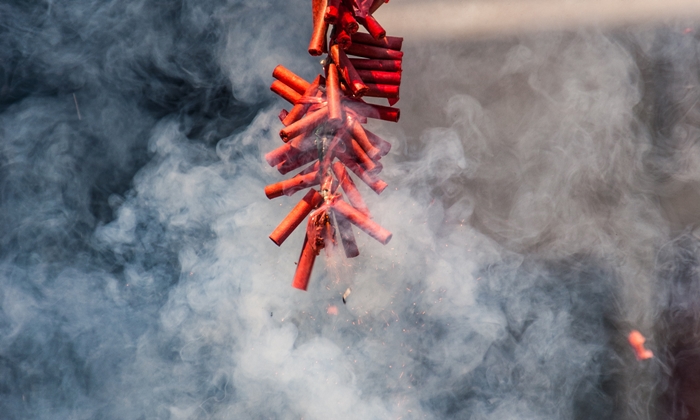 Exploding Chinese Firecrackers with Much Smoke